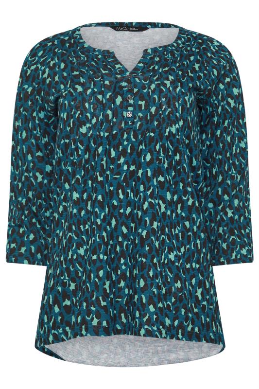 M&Co Teal Blue Animal Print Cotton Henley Top | M&Co 5