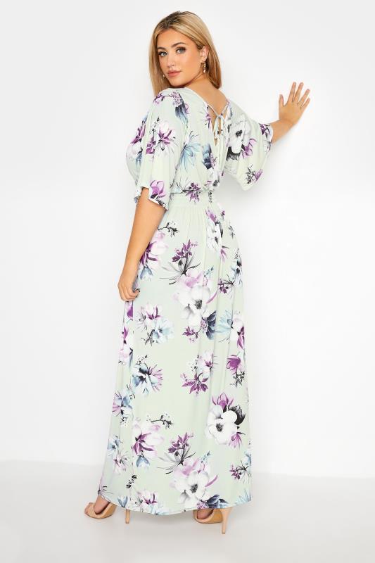 YOURS LONDON Plus Size Mint Green Floral Shirred Waist Maxi Dress | Yours Clothing 3