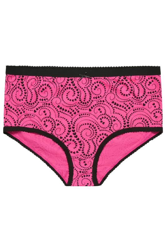 YOURS Plus Size 5 PACK Black & Pink Heart Swirl Print Full Briefs | Yours Clothing 4