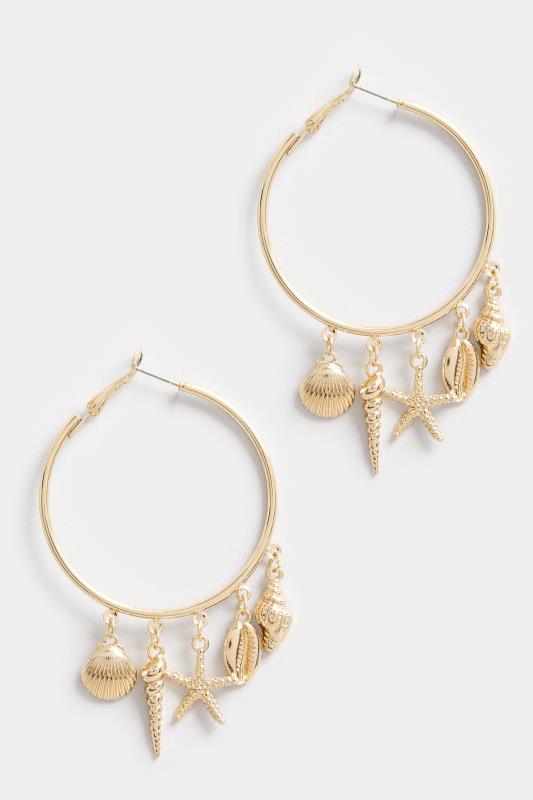  Gold Tone Starfish Charm Hoop Earrings