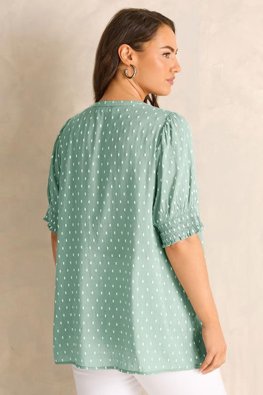 EVANS Curve Dobby Tie Neck Green Sage Blouse | Evans 2