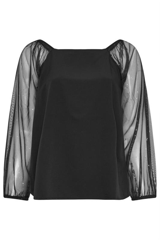 YOURS Plus Size Black Mesh Glitter Sleeve Top | Yours Clothing  5