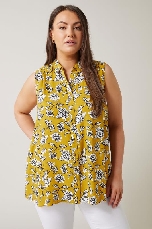 EVANS Plus Size Yellow Floral Print Tunic | Evans 1