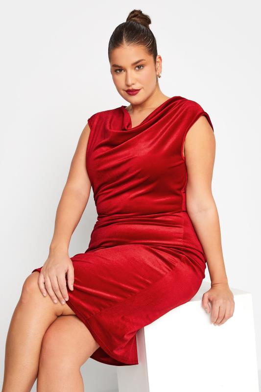 LTS Tall Women's Red Cowl Neck Velvet Midi Dress | Long Tall Sally 4