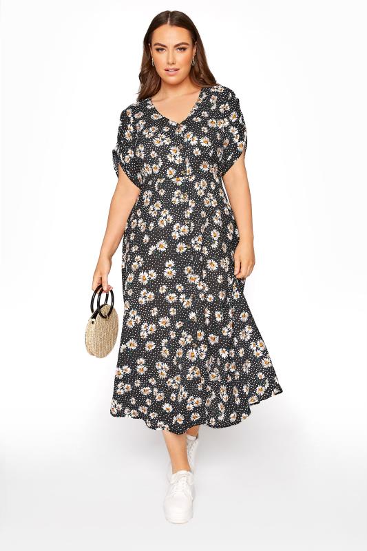 LIMITED COLLECTION Black Daisy Ruched Midaxi Dress 1