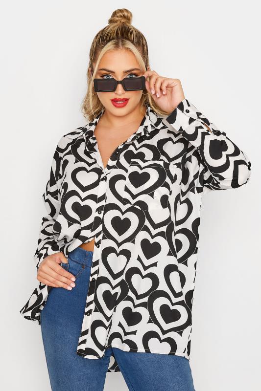 LIMITED COLLECTION Plus Size White & Black Retro Heart Print Shirt | Yours Clothing 4