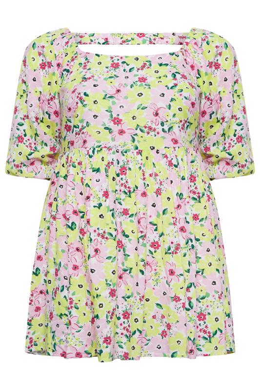 YOURS Curve Plus Size Light Pink Floral Peplum Top | Yours Clothing  7