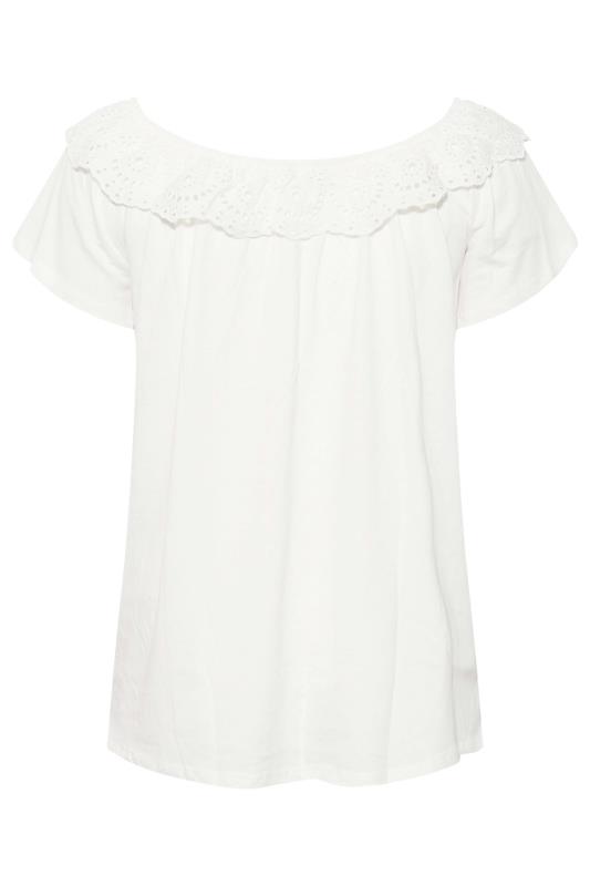 Plus Size White Broderie Anglaise Scallop Top | Yours Clothing 7