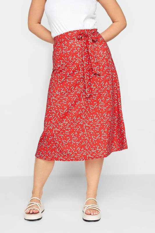 PixieGirl Red Ditsy Floral Midi Skirt | PixieGirl 1