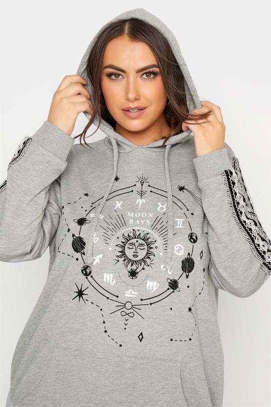 Curve Grey Zodiac Graphic Print Embroidered Hoodie 4