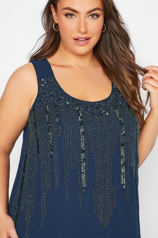 LUXE Curve Navy Blue Sequin Hand Embellished Cami Top 4