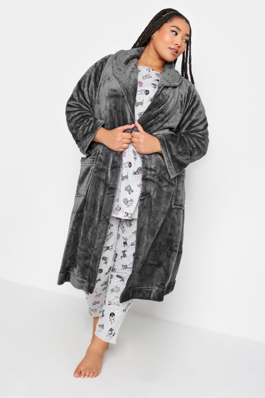 YOURS Plus Size Dark Grey Essential Shawl Dressing Gown | Yours Clothing  3