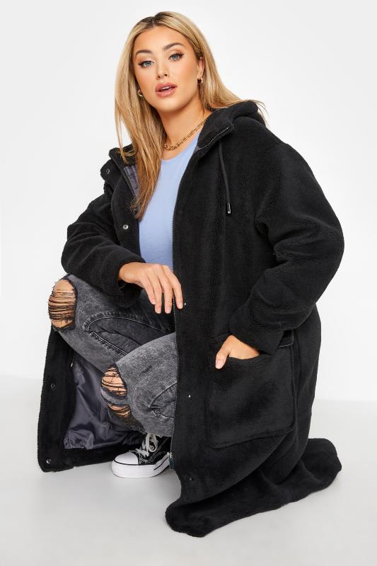  Grande Taille LIMITED COLLECTION Curve Black Teddy Longline Parka Coat