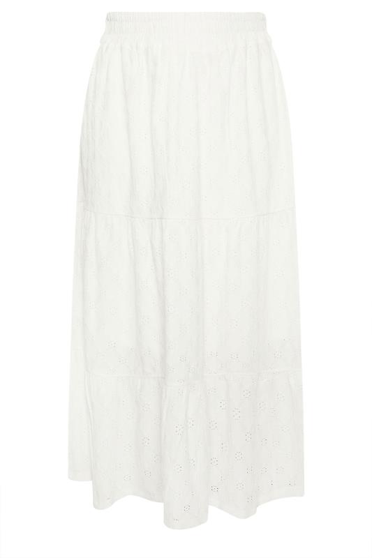 YOURS Plus Size White Broderie Anglaise Tiered Maxi Skirt | Yours Clothing 6