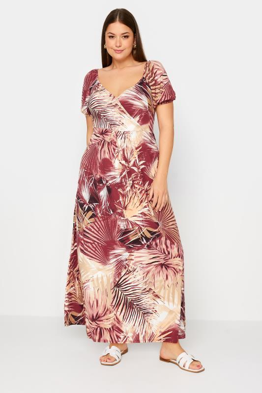 Plus Size  YOURS Curve Red Leaf Print Wrap Maxi Dress