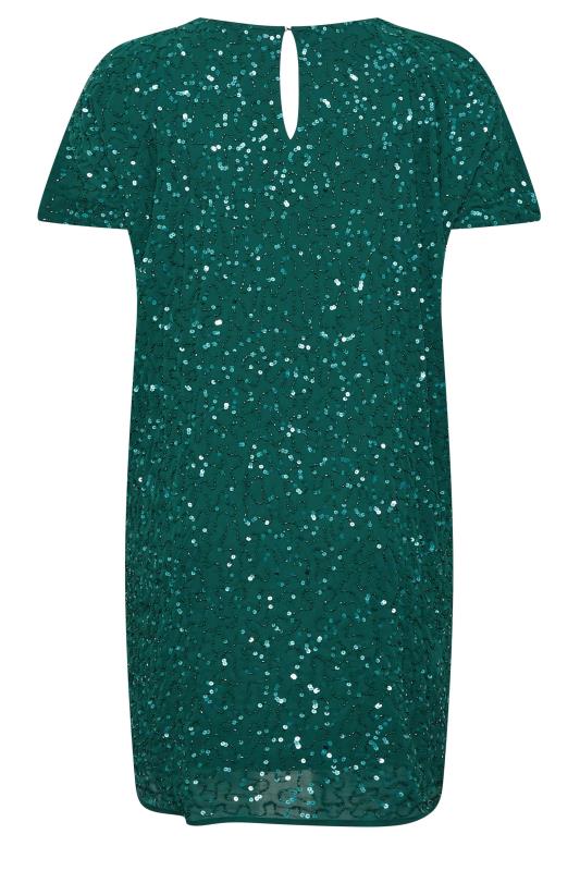 LUXE Plus Size Forest Green Sequin Hand Embellished Cape Dress | Yours Clothing 7