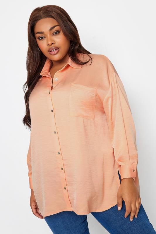 Plus Size  YOURS Curve Coral Orange Button Through Shirt