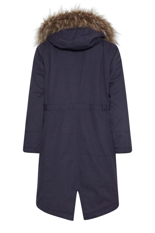 YOURS PETITE Plus Size Navy Blue Faux Fur Trim Hooded Parka Coat | Yours Clothing 7