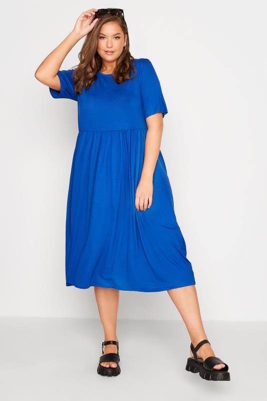 LIMITED COLLECTION Plus Size Cobalt Blue Midaxi Smock Dress | Yours Clothing 1