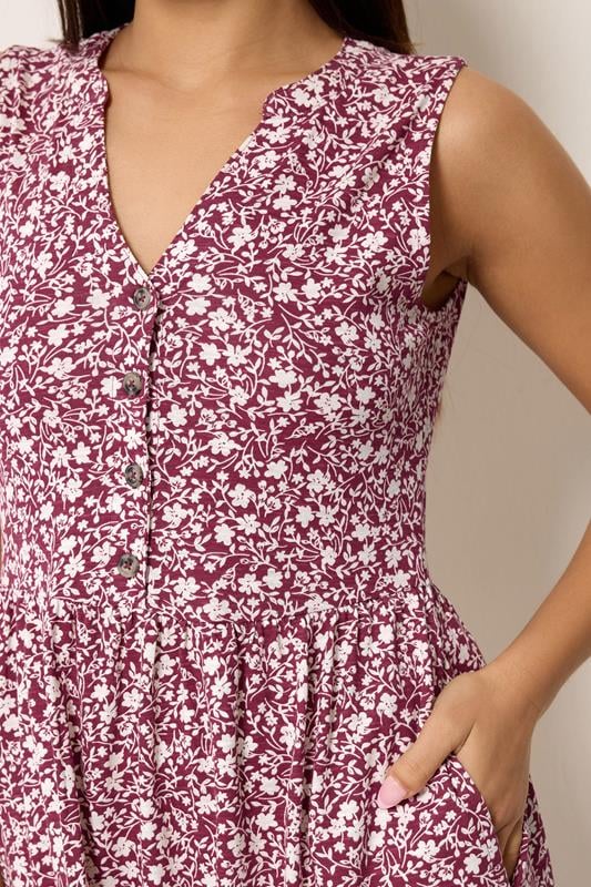M&Co Petite Berry Red Floral Cotton Tiered Midi Dress | M&Co  4