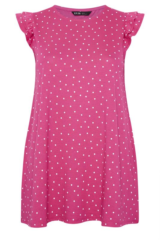 YOURS Plus Size Pink Polka Dot Frill Sleeve Vest Top | Yours Clothing 5