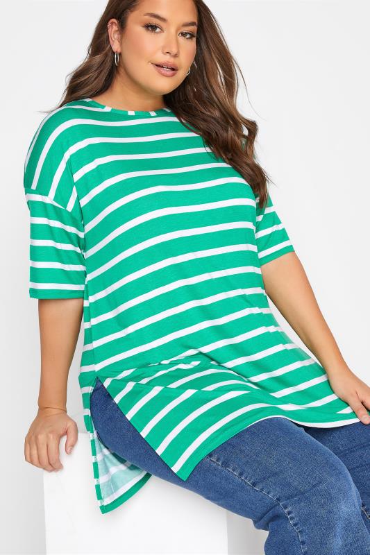 Plus Size Green Stripe Oversized T-Shirt | Yours Clothing 4