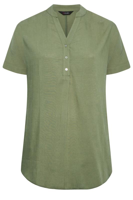 YOURS Plus Size Khaki Green Half Placket Blouse | Yours Clothing 6