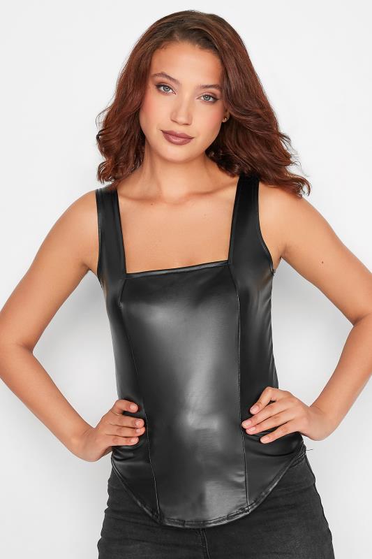 LTS Tall Black Faux Leather Corset Top 1