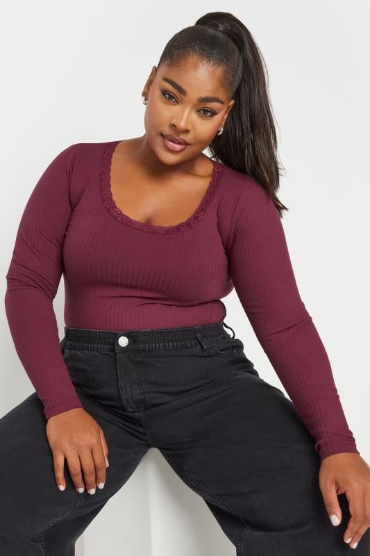 YOURS Plus Size Wine Red Long Sleeve Lace Bodysuit | Yours Clothing 4