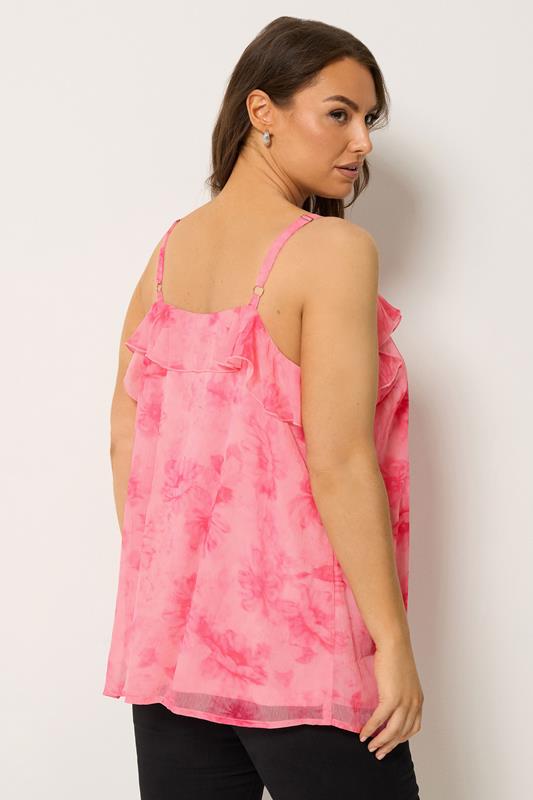 YOURS Plus Size Pink Floral Ruffle Vest Top | Yours Clothing 4