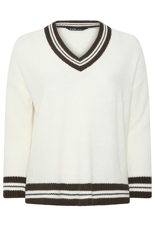 YOURS Plus Size White & Brown Knitted Tennis Jumper | Yours Clothing 1