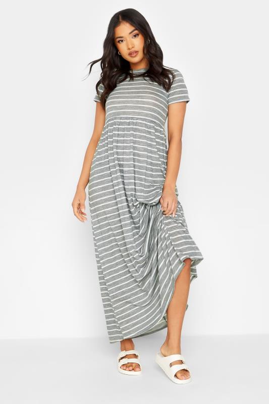 Petite Grey Stripe Maxi Dress | PixieGirl 1