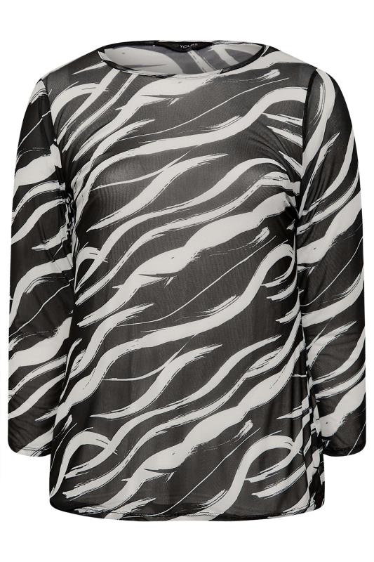 Plus Size Black & White Abstract Print Long Sleeve Mesh Top | Yours Clothing 6