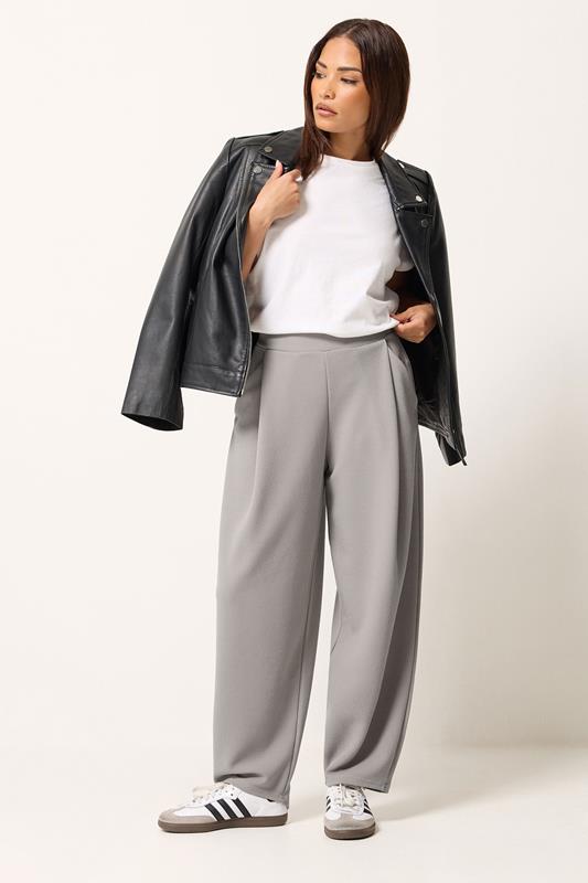  PixieGirl Petite Grey Crinkle Barrel Leg Trousers
