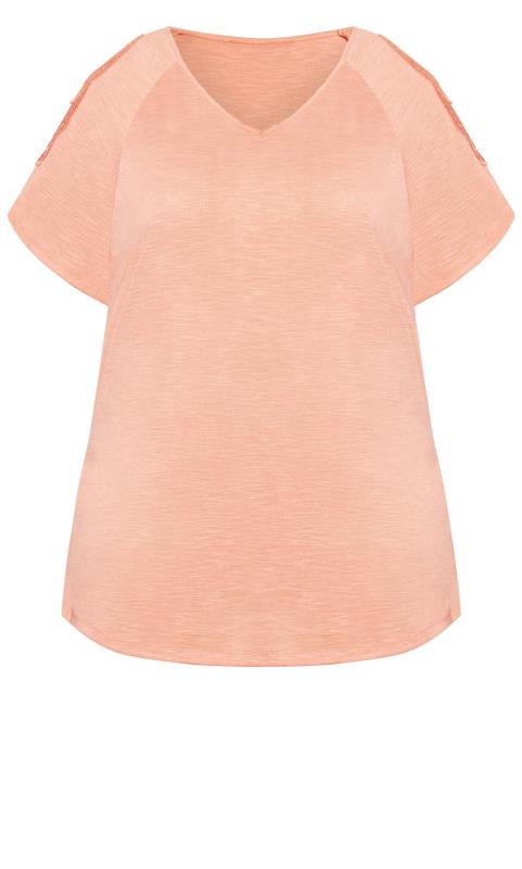 Evans Pink Crochet Detail Cold Shoulder T-Shirt 6