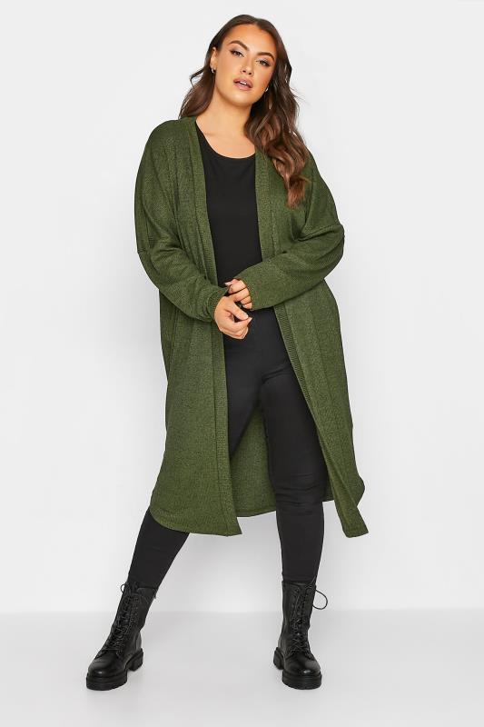 Plus Size Green Ribbed Maxi Cardigan | Yours Clothing 1