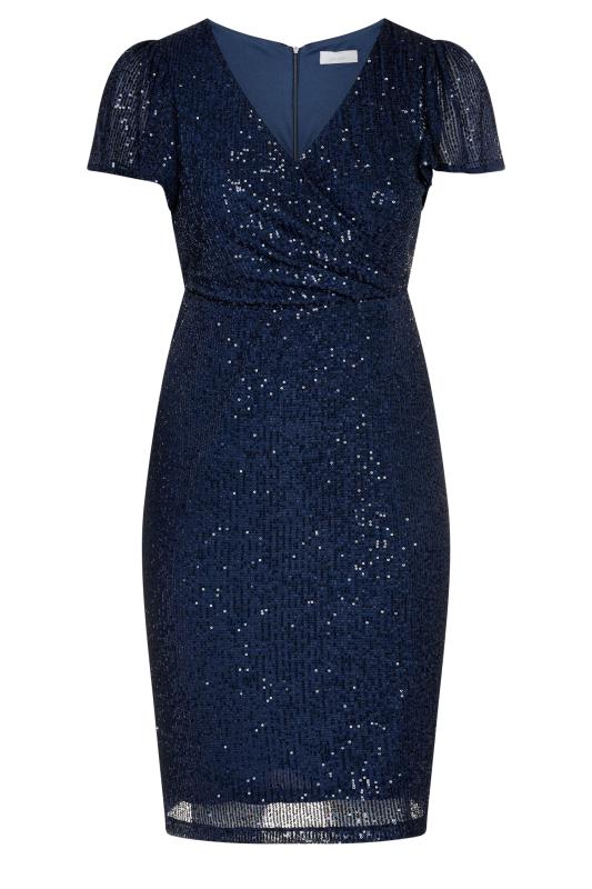 YOURS LONDON Plus Size Navy Blue Sequin Embellished Wrap Dress | Yours Clothing 6