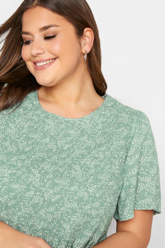 Plus Size Sage Green Spot Print Shirred Short Sleeve Top | Yours Clothing  4