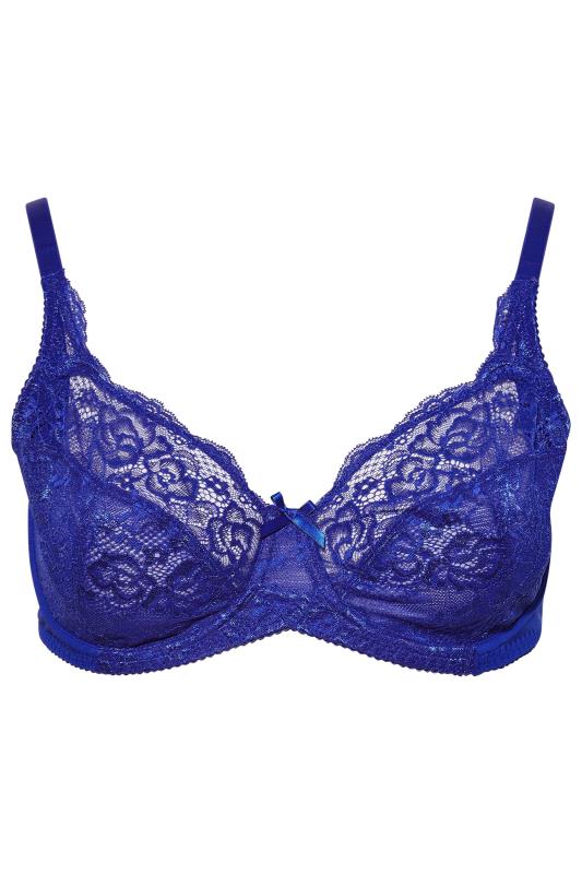 Cobalt Blue Stretch Lace Non-Padded Underwired Balcony Bra | Yours Clothing 4
