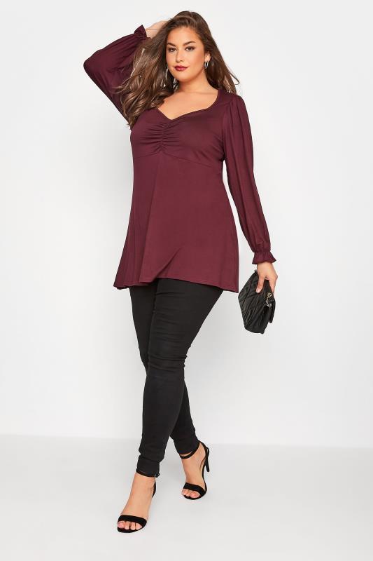 LIMITED COLLECTION Curve Berry Red Ruched Top 2