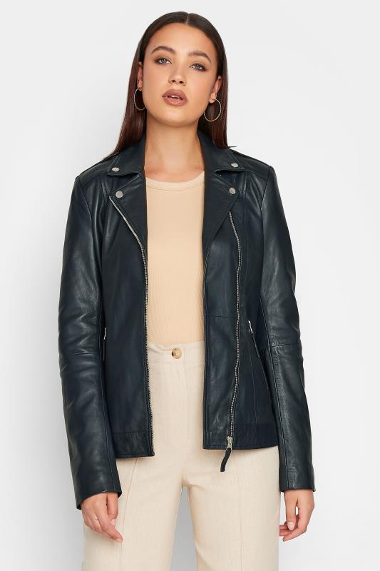  Grande Taille LTS Tall Navy Blue Leather Biker Jacket