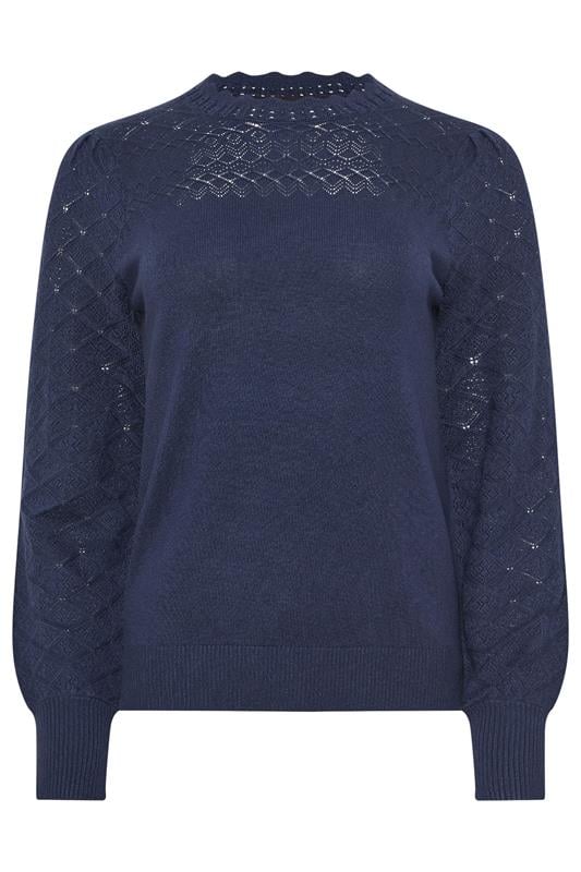 M&Co Navy Blue Pointelle Sleeve Jumper | M&Co 5