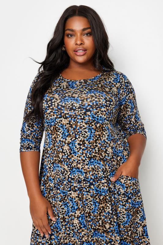 YOURS Plus Size Blue Abstract Print Pocket Dress | Yours Clothing 4