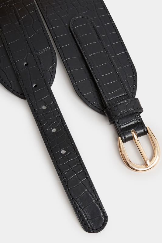 Black & Gold Croc Stretch Wide Belt | Yours Clothing 4