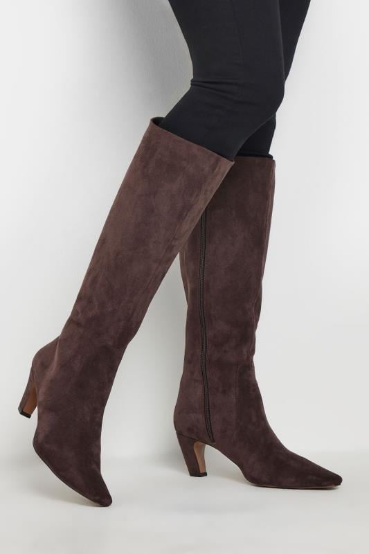 LTS Black Faux Suede Knee High Boots In Standard Fit Long Tall Sally