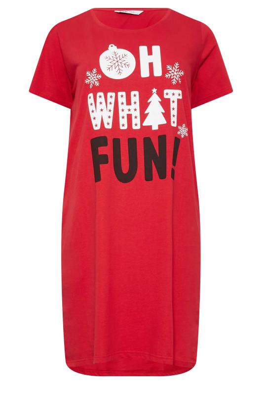 YOURS Plus Size Red 'Oh What Fun' Slogan Christmas Nightdress | Yours Clothing 7