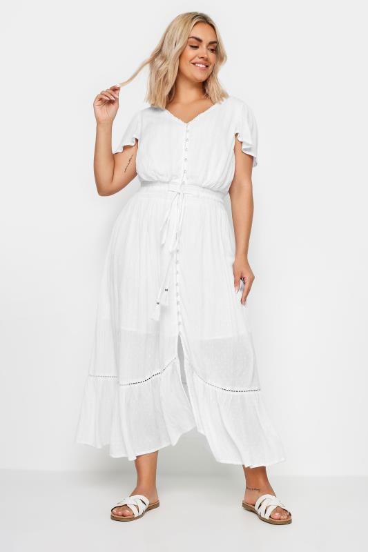 YOURS Plus Size White Dobby Maxi Dress | Yours Clothing 4