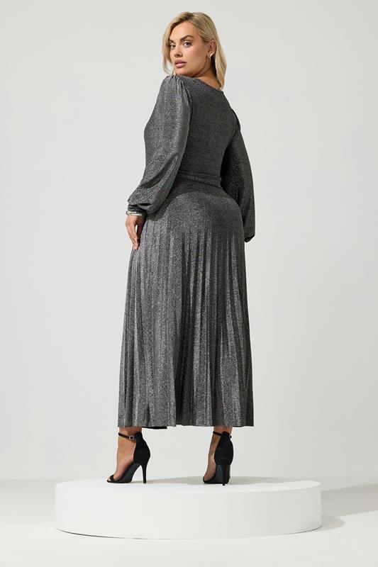 grey pleated maxi dress YOURS LONDON Plus Size Black Metallic Knot Garment Care