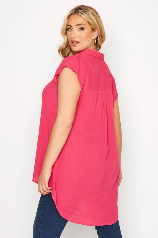 Plus Size Hot Pink Cap Sleeve Dipped Hem Shirt | Yours Clothing 3