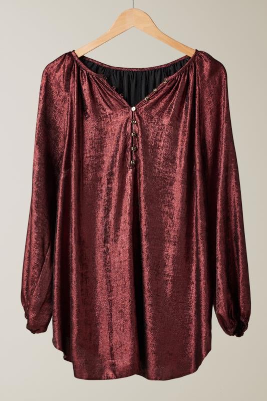 EVANS Plus Size Burgundy Red Metallic Long Sleeve Blouse | Evans  5